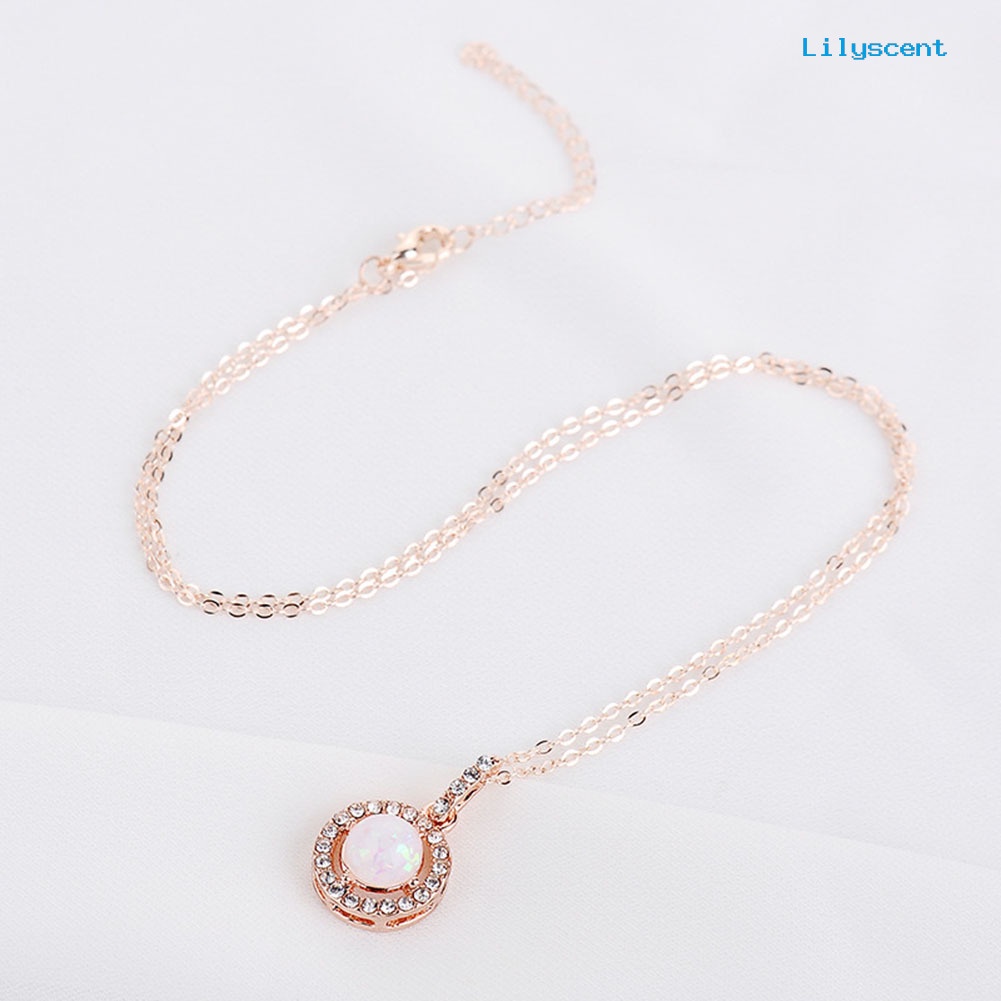 [LS] Shiny Women Round Opal Rhinestone Charm Rantai Kalung Hadiah Perhiasan Perjamuan