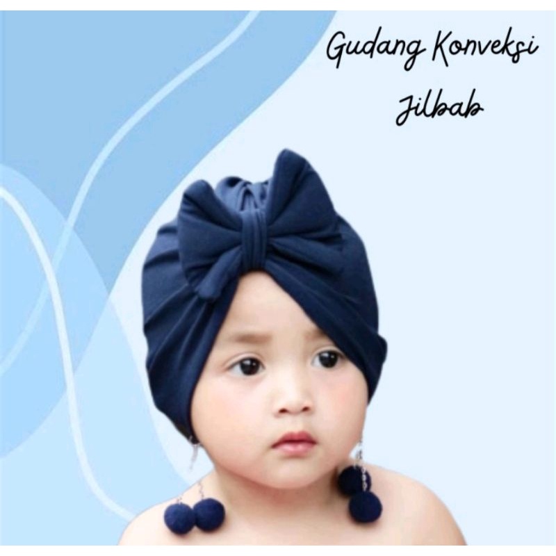 Turban bayi anting double pompom / ciput baby newborn-3 tahun