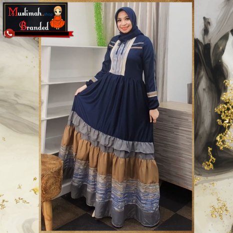 Gamis DEURA D300 / Gamis Wanita Lebaran / Gamis Pesta Navy / Gamis Remaja Original MUSLIMAH BRANDED