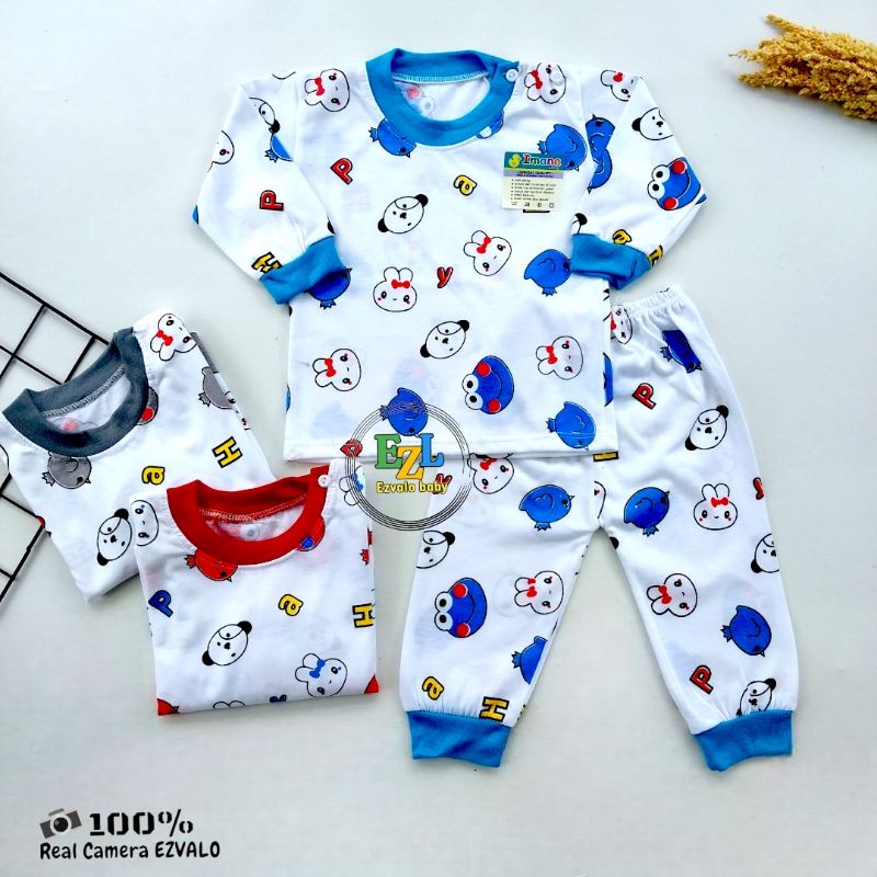 SETELAN PIYAMA BAYI LENGAN PANJANG 3-12 BULAN UNISEX KANCING BAHU