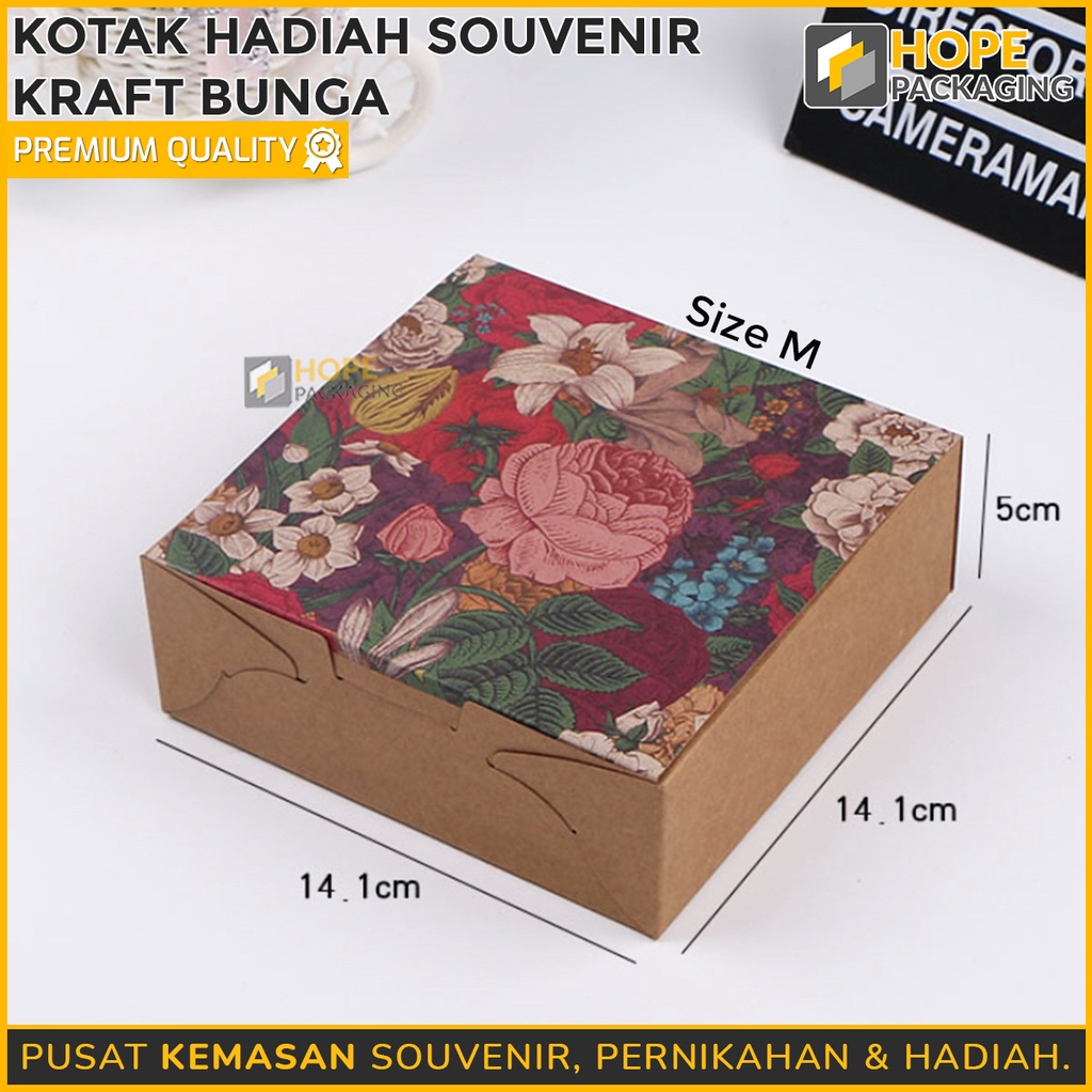 Kotak Hadiah Souvenir Kraft Bunga Size S / M / L / XL