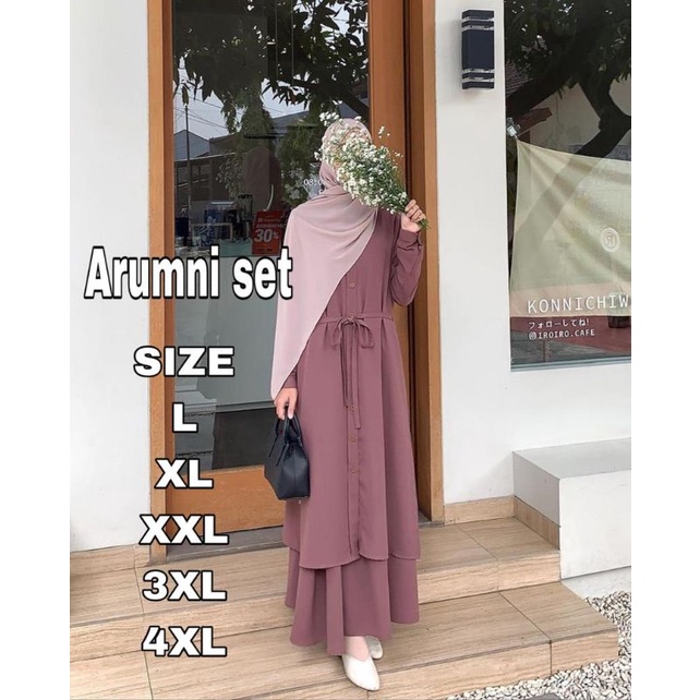 gamis terbaru 2023 lebaran wanita arumi set ukuran L XL XXL 3XL 4XL bahan manggocrepe premium