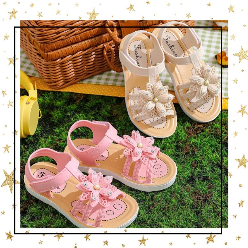 Sandal Jelly Slippers Girls Bunga Matahari Strip 3 Import High Quality RF