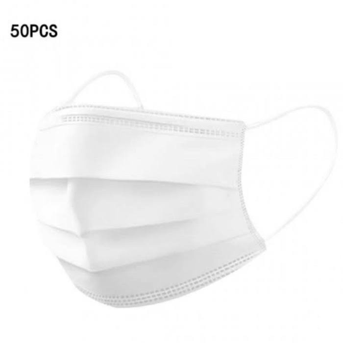 Masker Earloop Putih 3ply 1 Box Isi 50Pcs Full White Impor Disposable Facemask