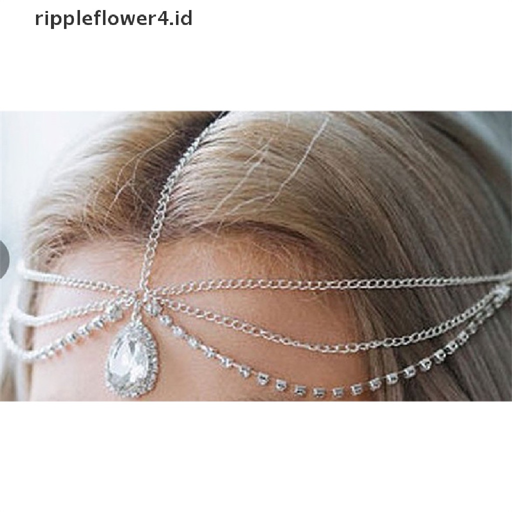 {rippleflower4.id} Kalung Dahi Kristal Wanita Crystal Tassel Rantai Rambut Tiara Water Drop Hair~