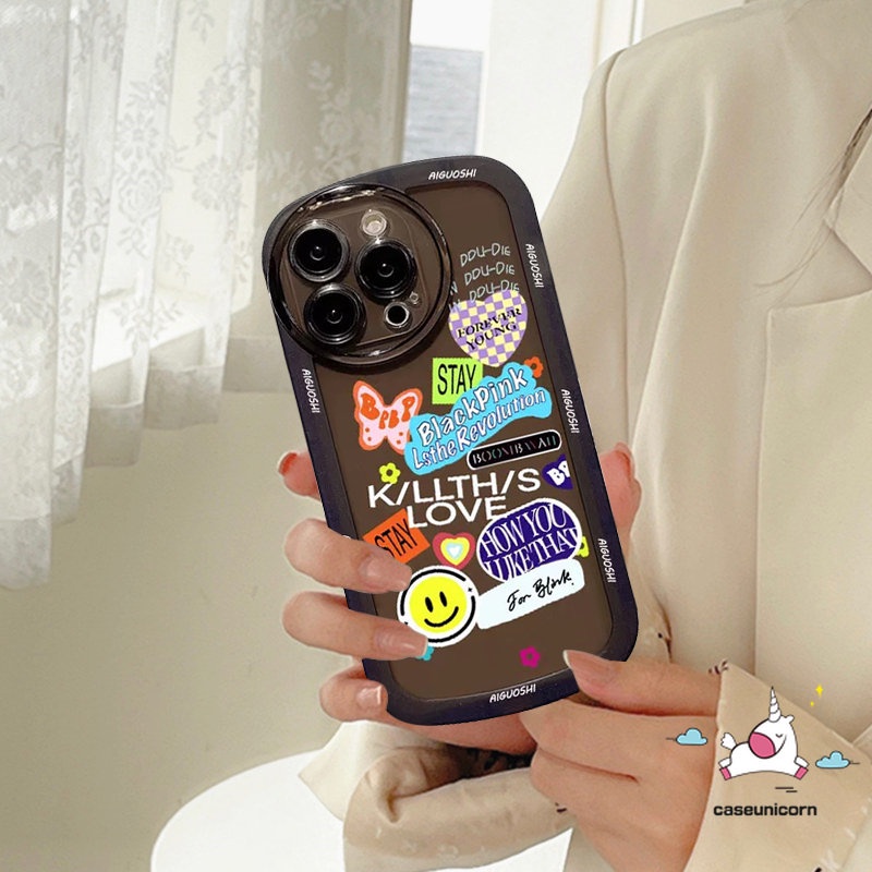 Casing Realme C35 C25 C31 C21Y C12 C11 C15 C25Y C25s Realme 9i 5 6i 5i 5s C20 C20A C3 C1 Trend Fashion Casetify BlackPink Stiker Lucu Label Smile Soft Airbag Shockproof Back Case