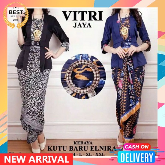 Set Kebaya Lengan 3/4 Setelan Model Baju Kebaya Kutu Baru Brukat Brokat Plisket Stelan Kabaya Brokat