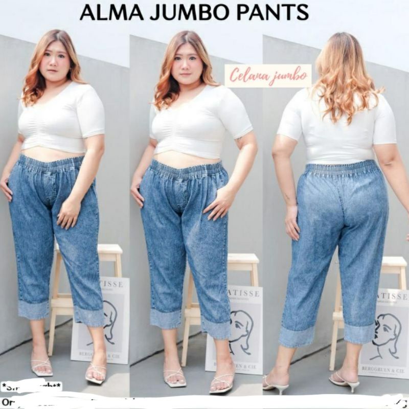 celana jumbo wanita celana pendek 7/8 wanita jeans jumbo pinggang kolor wanita