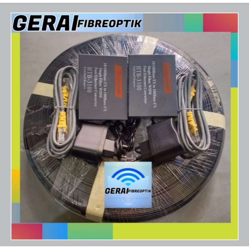 Paket kabel FO 1core 3seling DC 75M + HTB3100 sepasang siap pakai