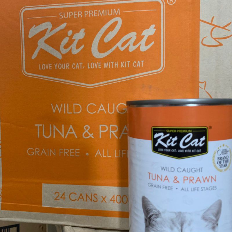 Kit Cat Wet Food Adult 400gr x 1Dus Makanan Kucing Dewasa (Tuna&amp;Prawn)