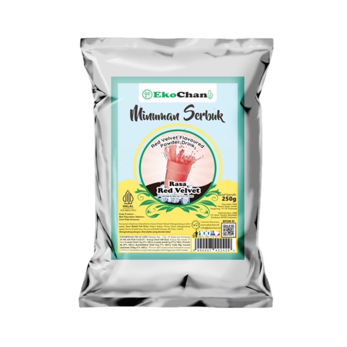 Bubuk Minuman Red Velvet 250 gram EkoChan / Serbuk Minuman Instan Red Velvet 250g Aneka Rasa / Powder Drink Redvelvet Milkshake / Pusat bumbu