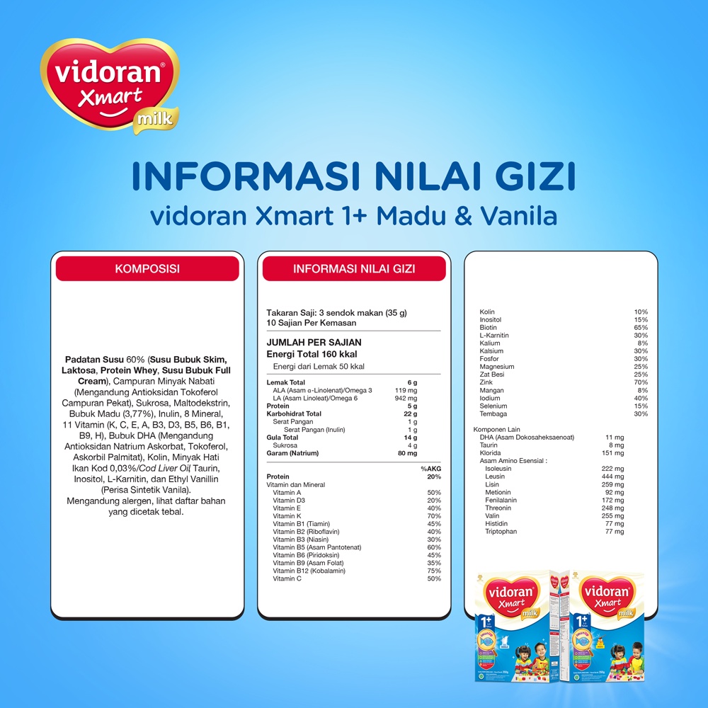 Vidoran Xmart 1+ 350gr Susu Bubuk