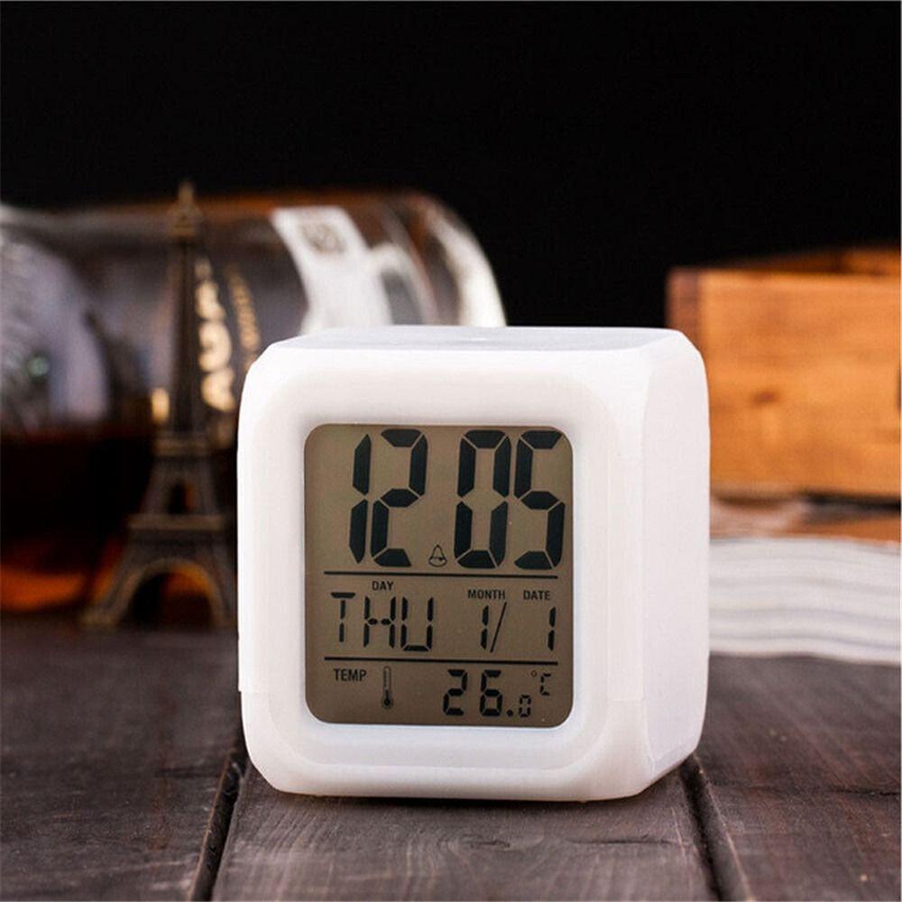 R-flower Jam Weker LED Meja Samping Tempat Tidur Anak 7warna Digital Night Light