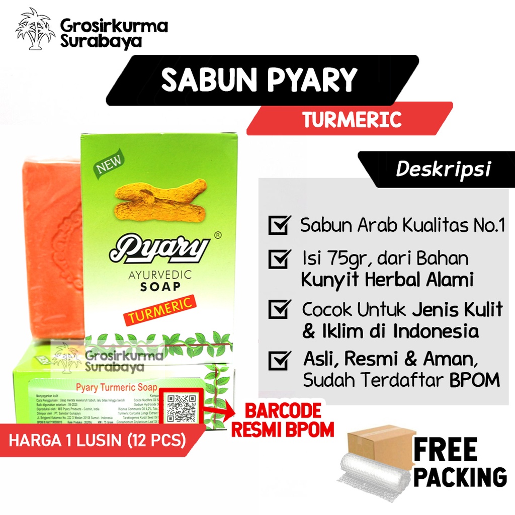 1 LUSIN (12 Pcs) Sabun Arab Pyary Turmeric 75gr Dari Kunyit Bidara Alami Atasi Jerawat Hand Sanitizer