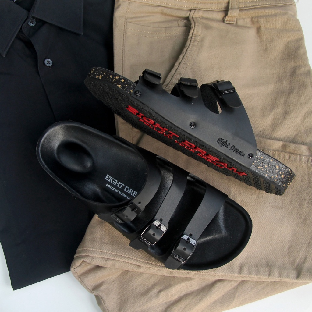 Footsky x Eight Dream | Sandal Casual Pria Sandal Selop Sandal Slide Eight Dream | Kama Full Black