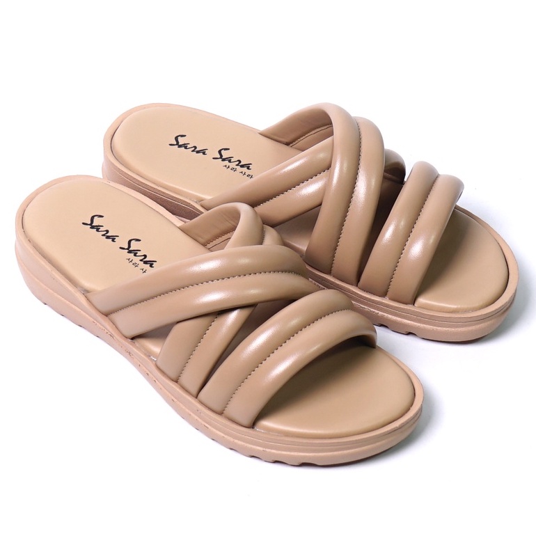 SARASARA YUK - Sandal Wanita Wedges SARA SARA DEKA Sendal Cewek Platform Wegdes Hak Tinggi 4cm Model Silang 2 Size 35 36 37 38 39 40 Pergi Jalan Santai Rumah Slop Belezza Warna Smoke Coklat Selop Premium Kekinian Terbaru Shoes ORI Mall Official Store