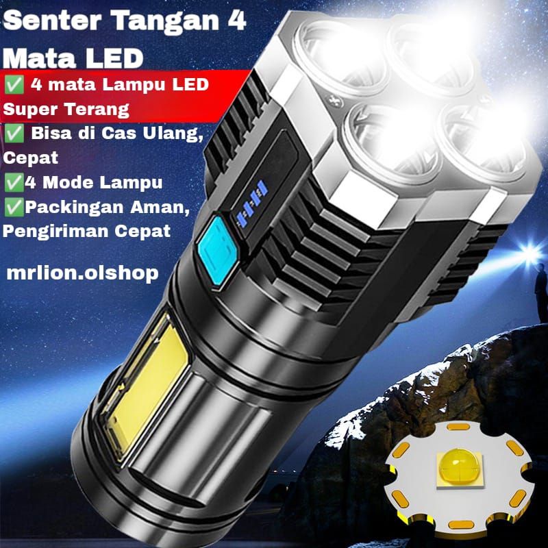 Senter 4 mode jarak jauh senter camping 4 mata lampu senter 4 LED