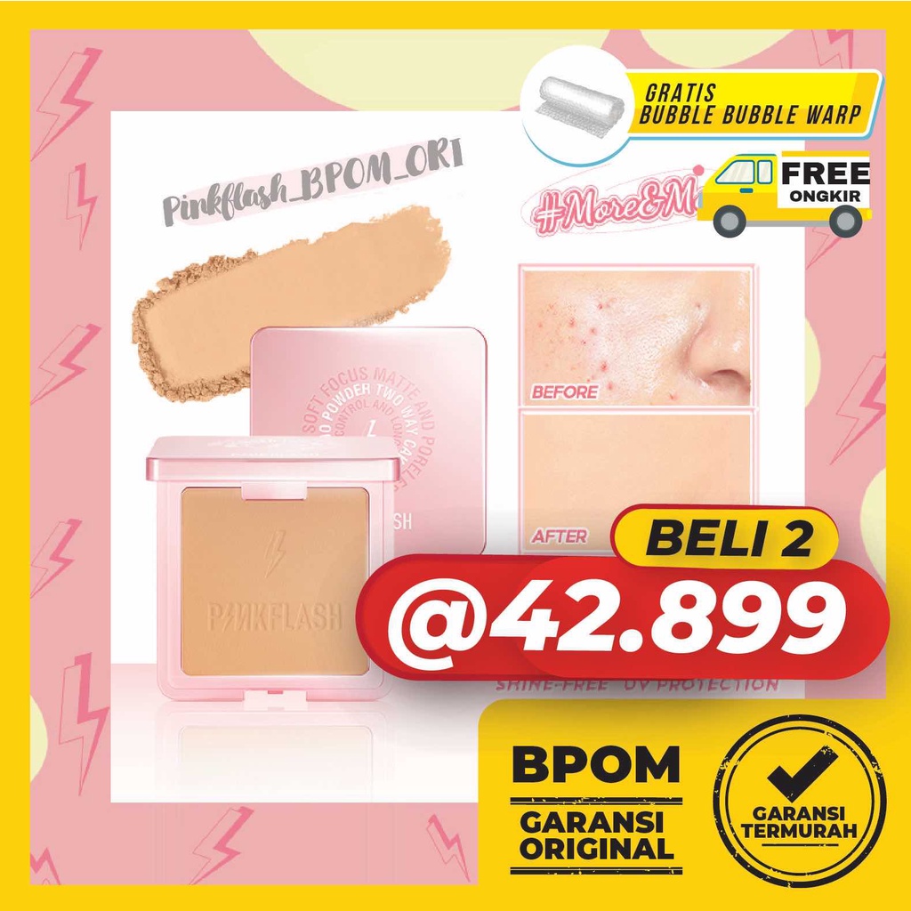 PINKFLASH More&amp;More Mattifying Flawless Two Way Cake Powder UV Protection No Transfer High Coverage Effortless lightweight Pinkflash Two way Cake Powder Pinkflash Powder Pinkflash Bedak Padat Pinkflash Bedak Pinkflash