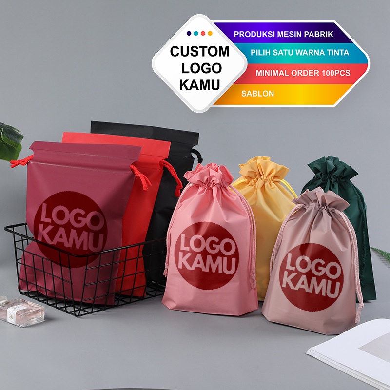 (CUSTOM LOGO KAMU) Premium Drawstring Pouch Bag Tas Serut Packaging Makeup