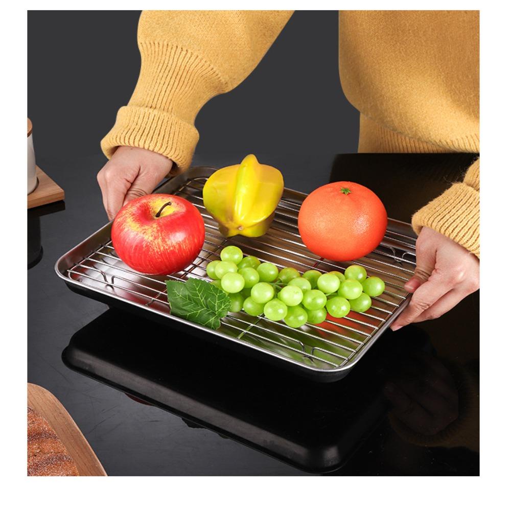 Solighter Food Storage Tray Nampan Kosmetik Serba Serbi Desktop Storage Baking Pan Persegi Panjang Piring Saji Peralatan Dapur Rak Bumbu BBQ Grid Kukus