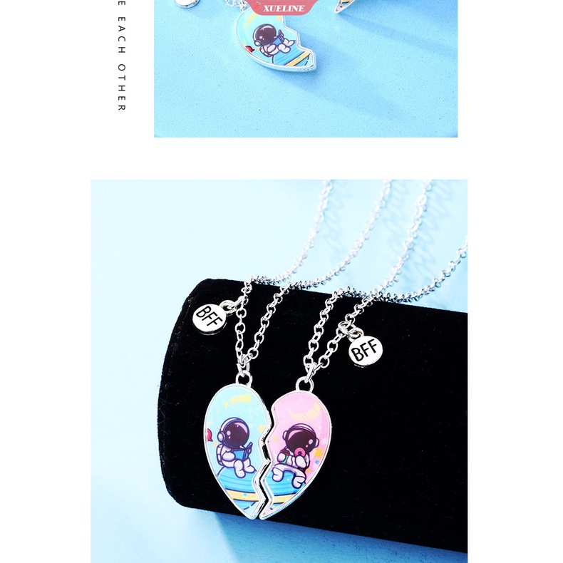 2buah /Set Dari Langit Berbintang Astronot Stiker Hati Liontin Kalung Adjustable Anak Gadis Fashion Hadiah Persahabatan [ZXL]