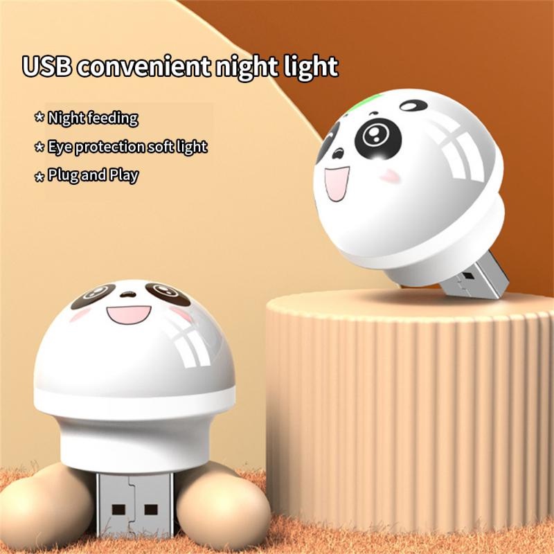 Lampu Tidur Hemat Energi USB Plug Ambiance Lighting Hangat Lucu Panda Lampu Malam LED Pelindung Mata Lampu Baca Cocok Kamar Tidur Lorong Kantor