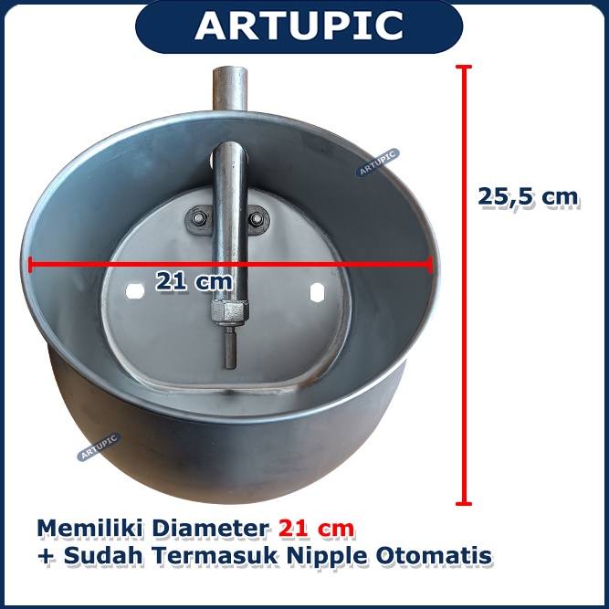 Tempat Minum Babi BESAR 21 CM Piglet Nipple Nipel Nepel Mangkok Minum Anak Babi Stainless Steel Drinking Bowl Artupic