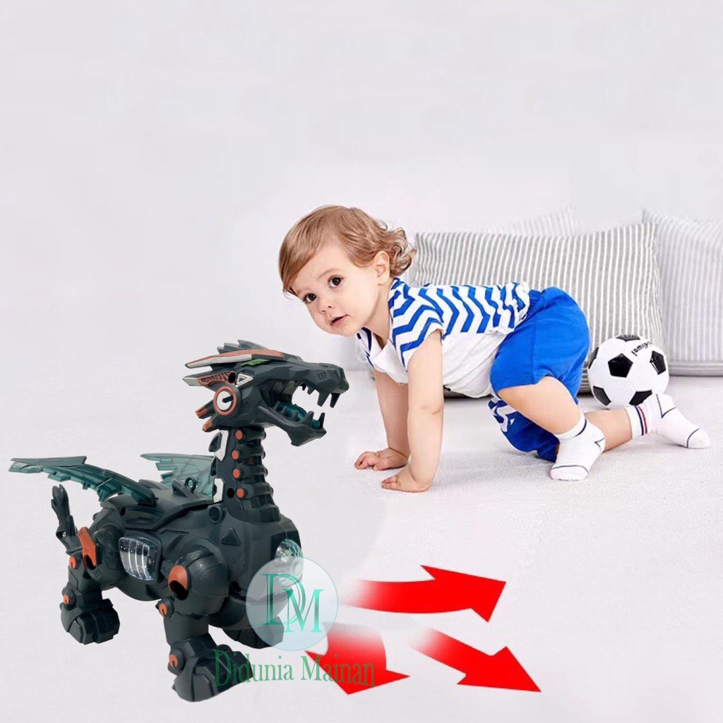 Mainan robot anak figure dino dinosaurus naga elektrik berjalan