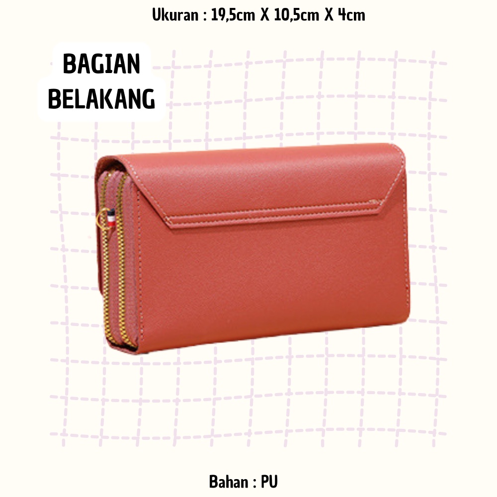 Dompet Panjang Wanita Zipper Multifungsi Fashion Style Kasual Tas Selempang Hp Cewek PU Satu7an D66