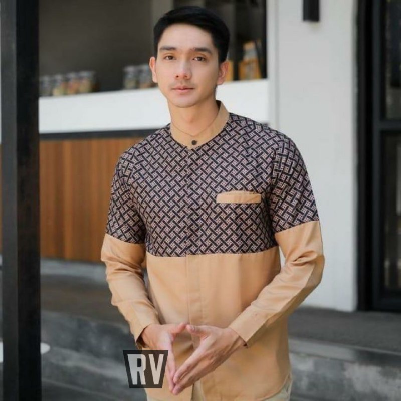 Baju koko pria dewasa terbaru kobata kombinasi batik lengan panjang M L XL XXL