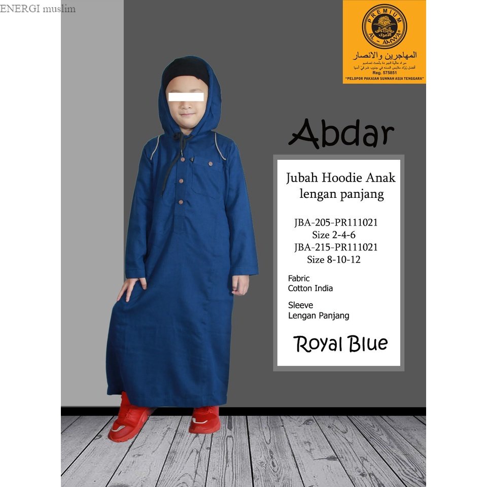 jubah hoodie anak laki laki lengan panjang al amwa pakain muslim anak