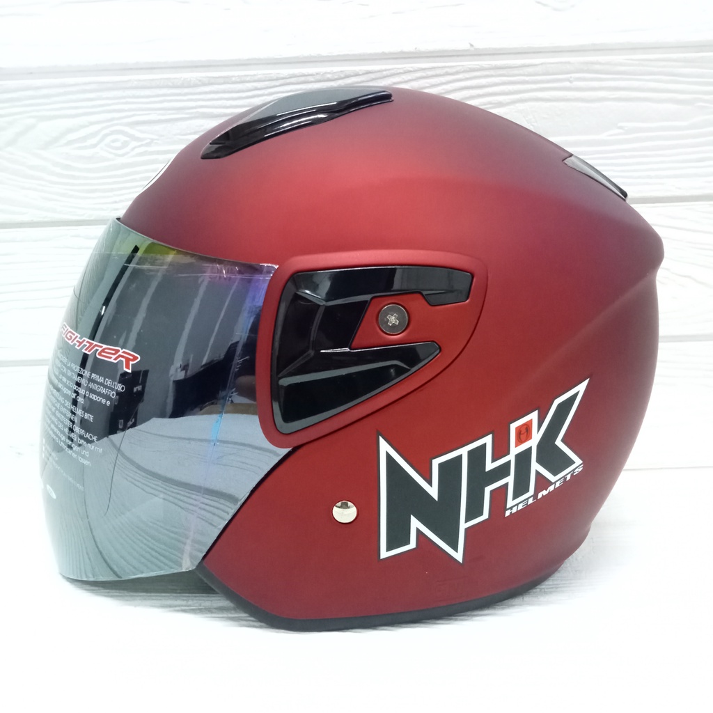 Jual HELM HALF FACE NHK R7 SOLID RED MAROON DOFF RAINBOW VISOR Shopee Indonesia