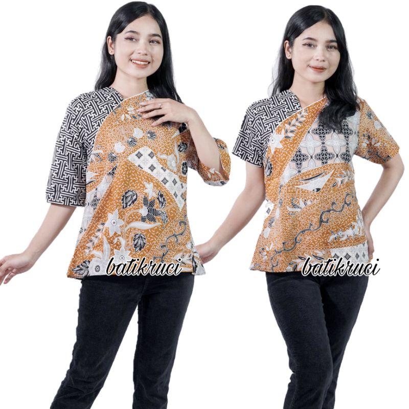 Blouse batik wanita modern motif model kombinasi masa kini ada Size .