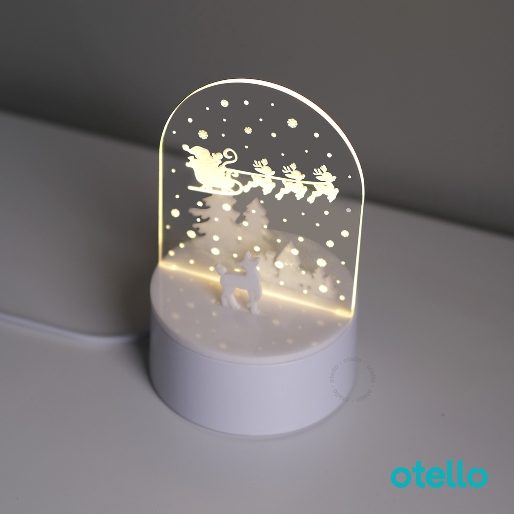 Christmas Acrylic Lamp Dekorasi Lampu Meja Natal White Reindeer Hiasan Hadiah Xmas Gift Hampers