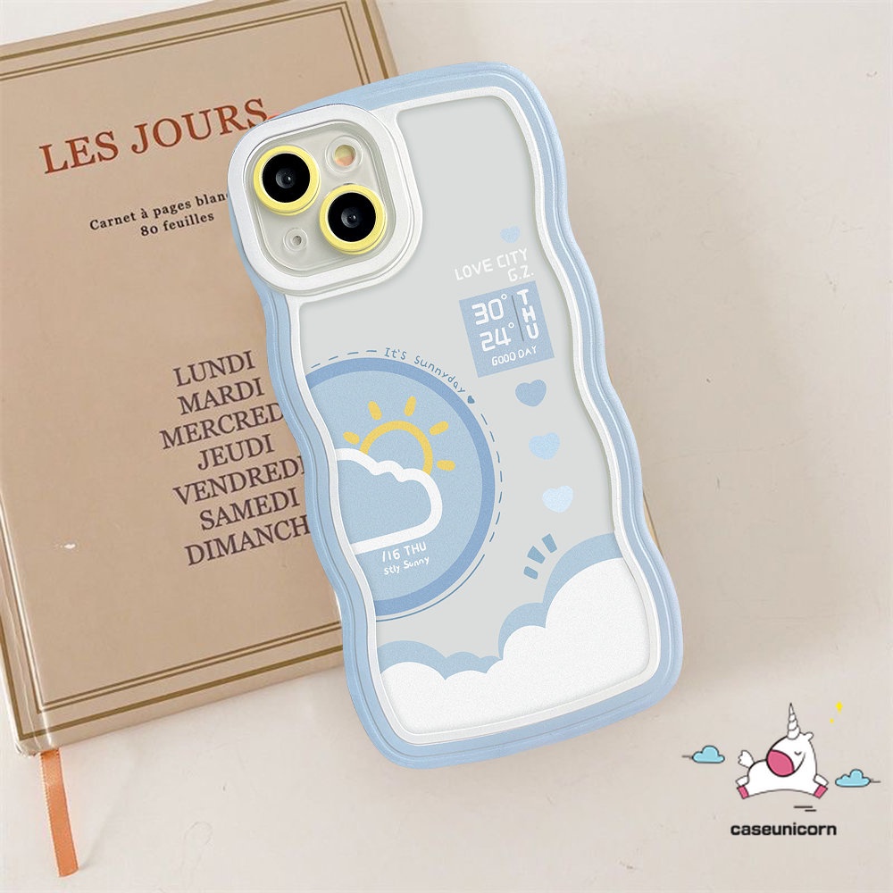 IPHONE Casing Belakang Pasangan Kompatibel Untuk Iphone11 14 13 12 Pro Max6 6s 8 7 Plus 14Plus XR X XS Max SE 2020an Bergelombang Edge Lovers Siang Malam Ramalan Cuaca Soft TPU Phone Cover