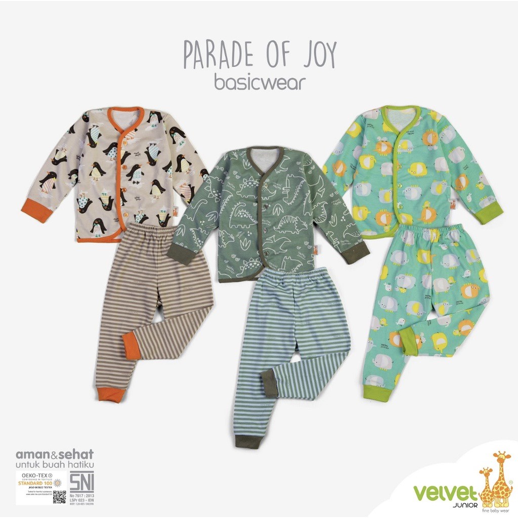 Velvet Junior Stelan Lengan Panjang Kancing Tengah &amp; Celana Panjang Parade Of Joy Series - Per 3 Pcs