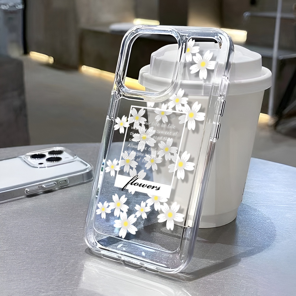 IPHONE Putih Bunga Transparan Ponsel Case Transparan Kompatibel Untuk Iphone14 13 12 11 Pro XS Max X XR 7 8 Plus Lembut Shockproof Casing TPU Cover