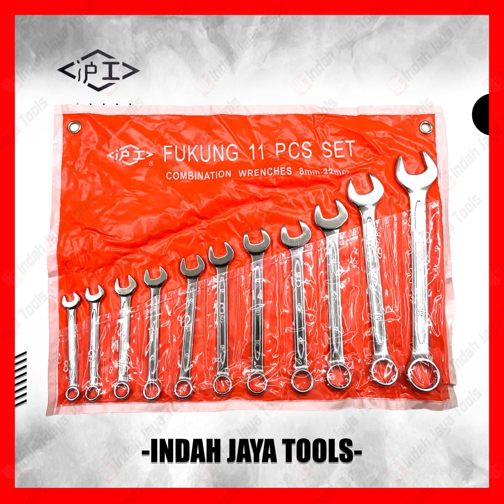 FUKUNG Kunci Ring Pas Set 11 pcs ( 8 - 22 mm ) Combination Wrench Set