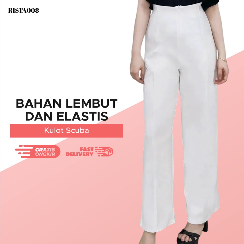 Highwaist Pants Celana Kulot Scuba Bawahan Cullote Outfit Remaja Wanita Kekinian Terbaru