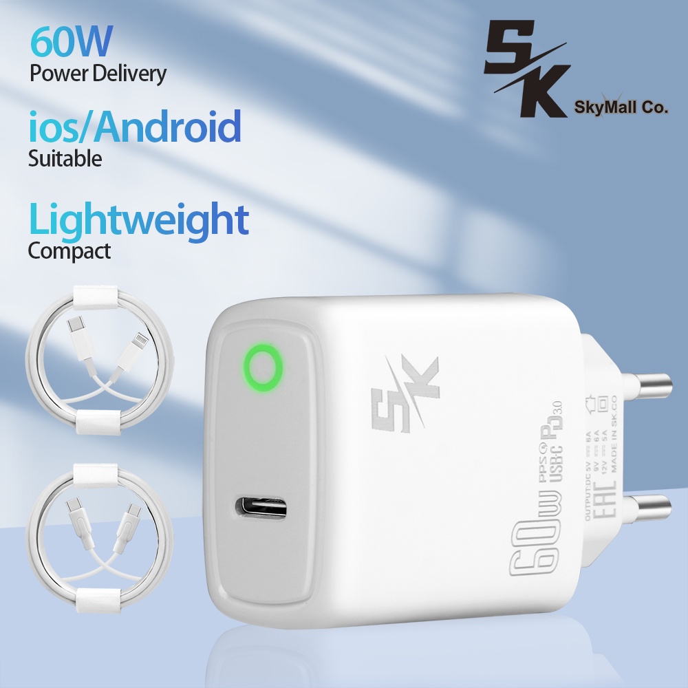 【SK | 3113-PD】CHARGER SK PD-60W ORIGINAL LIGHTNING SUPPORT FASTCHARGING C-LIGHTENING/C-C TRAVEL CHARGER