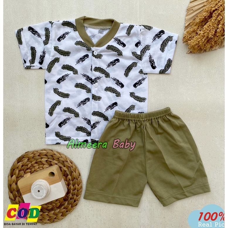Setelan Baju Bayi Piyama Bayi Lengan Pendek Kancing Depan Usia 3-12 Bulan