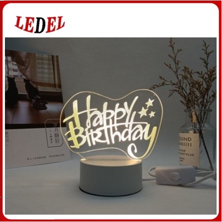 Lampu Hias LED 3D motif Happy Birthday Transparan Lampu Tidur 3D lampu pajang HBD (3 warna cahaya lampu)