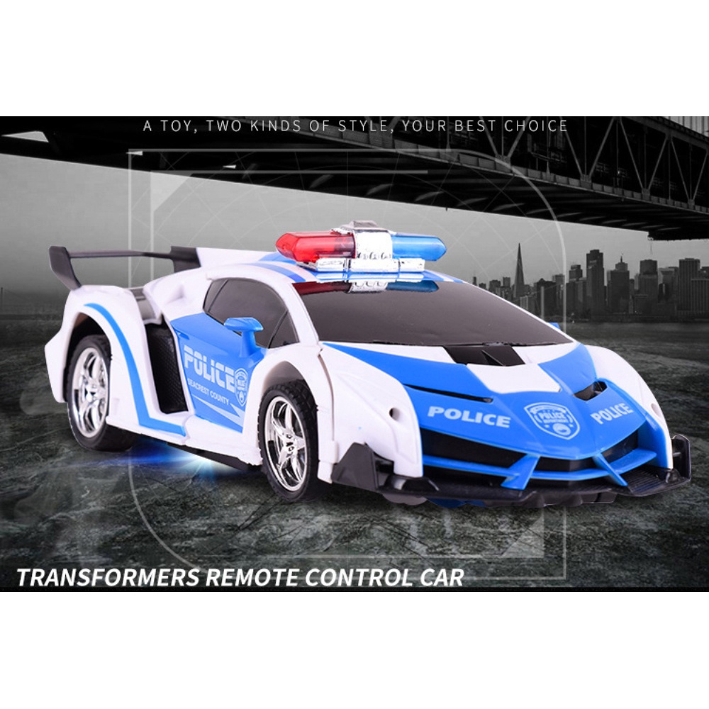 Anak RC Mobil Polisi Jadi Robot Remot Kontrol Mainan Transformer Car Remote Control Rechargeable