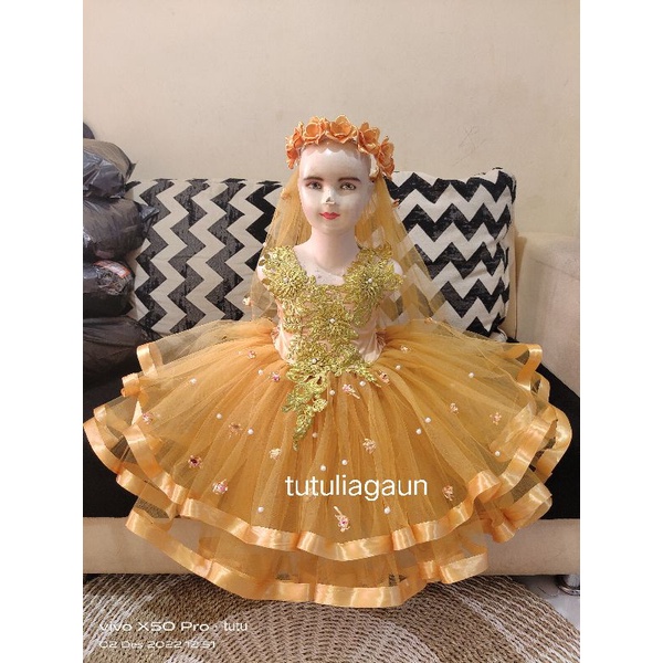 gaun tutu anak seri wedding tabur bunga di rok