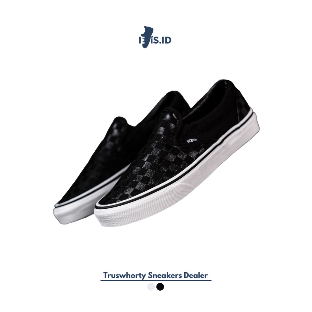 vans slip on checkerboard black black