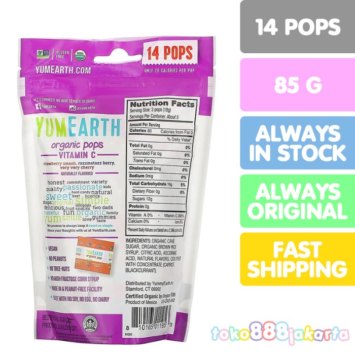 

YUMEARTH 14 ORGANIC POPS VITAMIN C 85 GRAM YUM EARTH