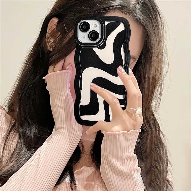 Soft Case OPPO A17 A57 2022 A77S A15 A16 A16K A54 A53 A12 A5S A7 A3S A11k A31 A52 A92 A94 A93 A37 F9 A1K A76 Hitam Putih Bergelombang Tepi Gelombang TPU Phone Case Cover