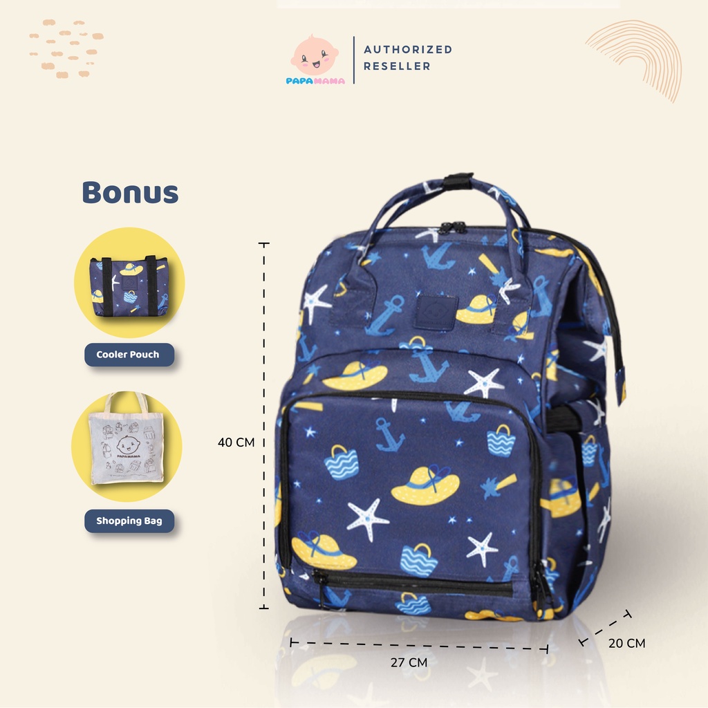 Papamama Backpack Pattern  - Water Repellent Fabric Diaper Bag - Night Sea - 1037