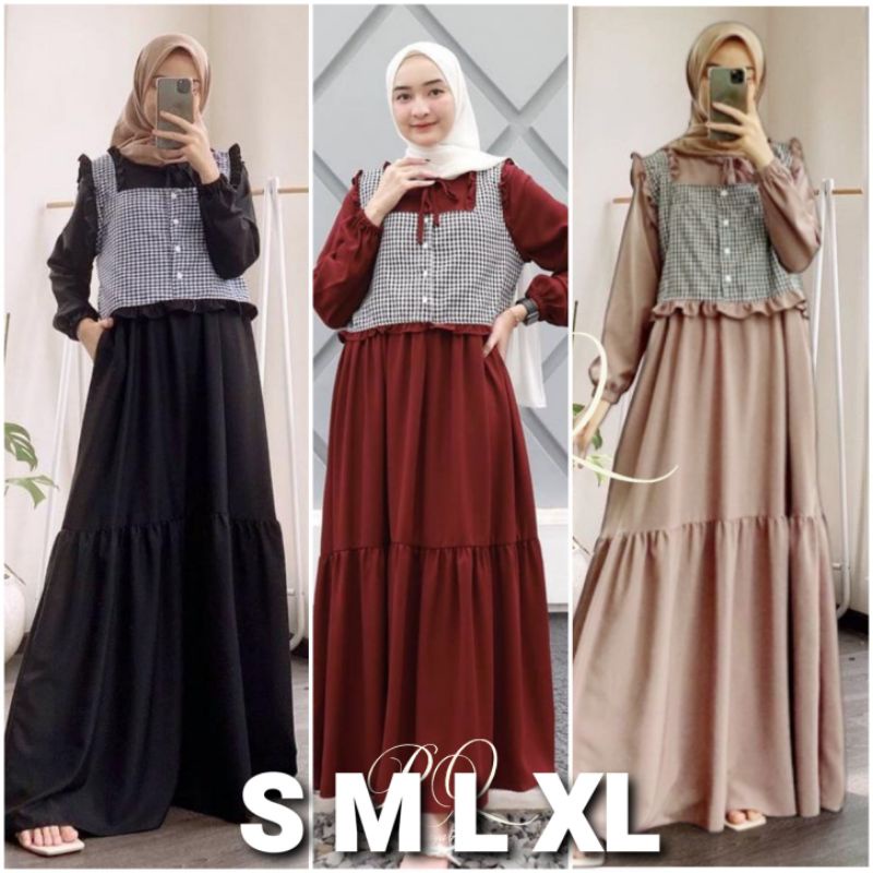 GAMIS SUSUN POLOS PLUS ROMPI Terbaru Gamis Perempuan remaja terbaru  //Lala dress// ready stok gamis kondangan masakini/trendy gamis remaja zakiya dress  gamis polos plus rompi gamis busui gamis midi dress trend Gamis Rayon Susun Polos