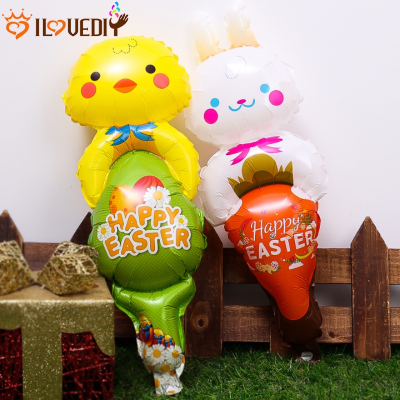 Kelinci Ayam Bentuk Balon Playful Mainan Anak Hadir Foil Tiup Balon Aluminium Selamat Paskah Suasana Ornamen Keluarga Sekolah Festival Dekorasi Properti